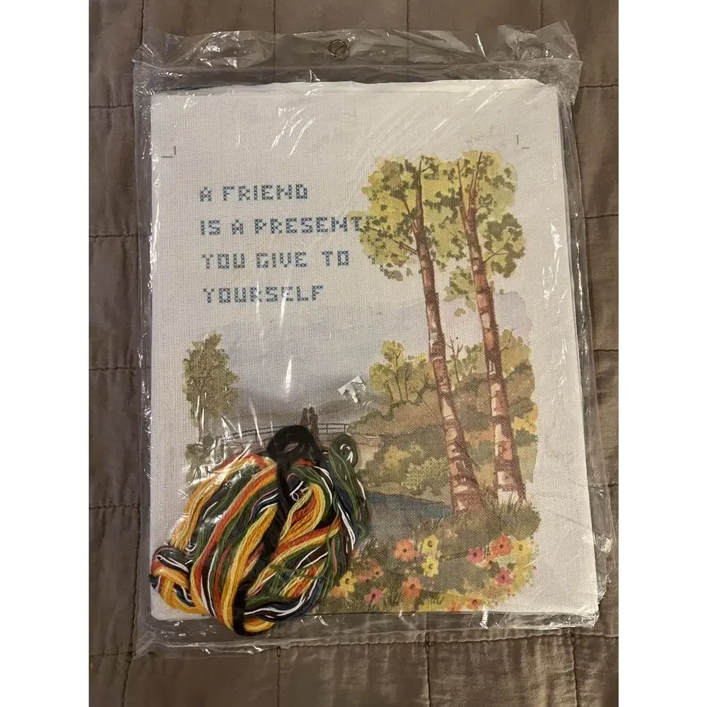 Vintage Crewel Counted Cross Stitch Kit Forest Friendship 9x12 NIP